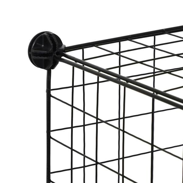 Black wire storage rack corner joint with round connector caps