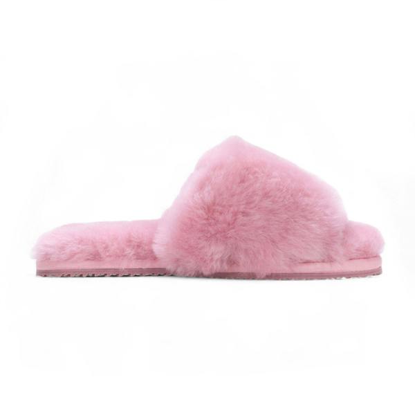 Infinity Leather Women's Sheepskin Slippers Pink Warm Winter Fur Sliders - Nordic