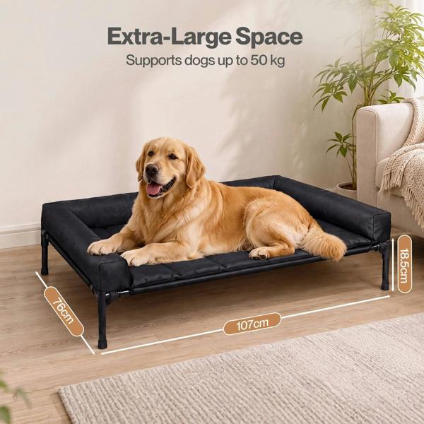 Skylos Elevated Dog Bed Large Breathable Three Sided Bolster for Outdoor Black