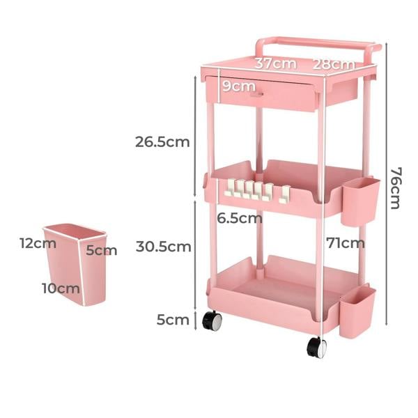 Levede 3 Tier Storage Trolley Cart on Wheels Kitchen Utility Rolling Rack Shelf