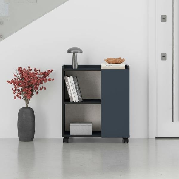 Decortie Modern Zeo Sideboard Cabinet 70x40x80cm 1 Door Storage 4 Compartments with 4 Heels Black Room, Office