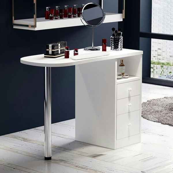 106cm White 3 Drawers Manicure Table with Metal Leg Dressing Tables Living and Home