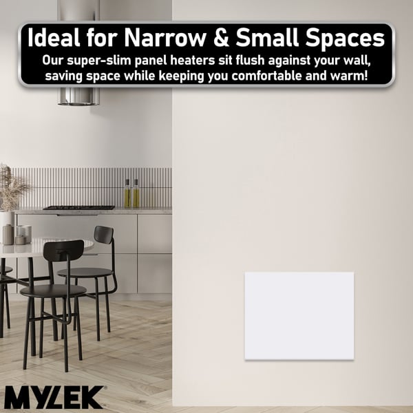 MYLEK Panel Space Heater White 1KW Eco, Smart and WiFi App Slimline Low Energy - Wall Mounted, Bathroom IPX4