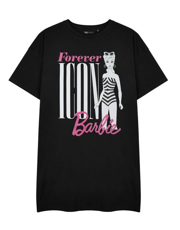 Barbie Womens Black Forever Icon Short Sleeved T-Shirt Dress
