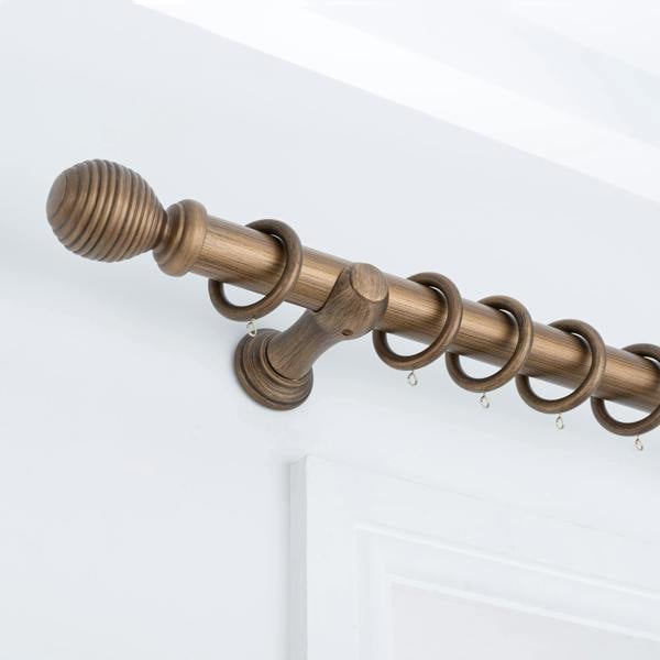 A.Unique Home Ribbed Wooden Curtain Pole with Rings and Fittings, In a Variety of Colours and Sizes (35mm) (240cm, Antique Gold)