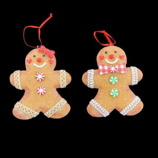 Christmas Tree Hanging Decorations Traditional Gingerbread Cookie Couple with Ribbons image 3