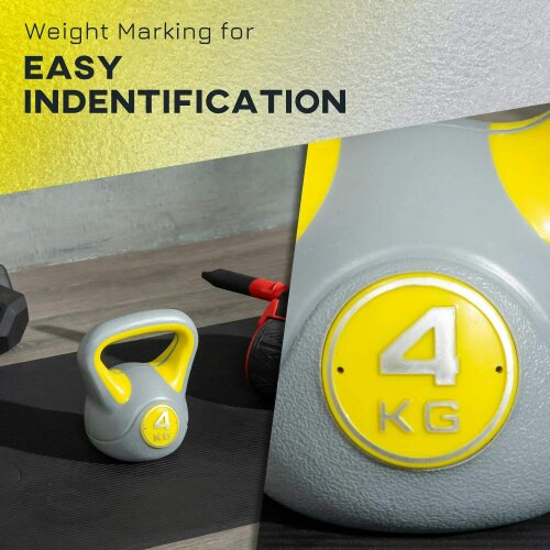 Bobobiy SPORTNOW Kettlebell, 4kg Kettle Bells with Handle for Home Gym Weight Lifting and Strength Training, Yellow and Grey