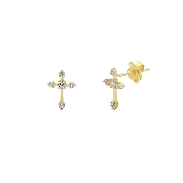 Spero London 9ct Solid Gold Cross Earrings