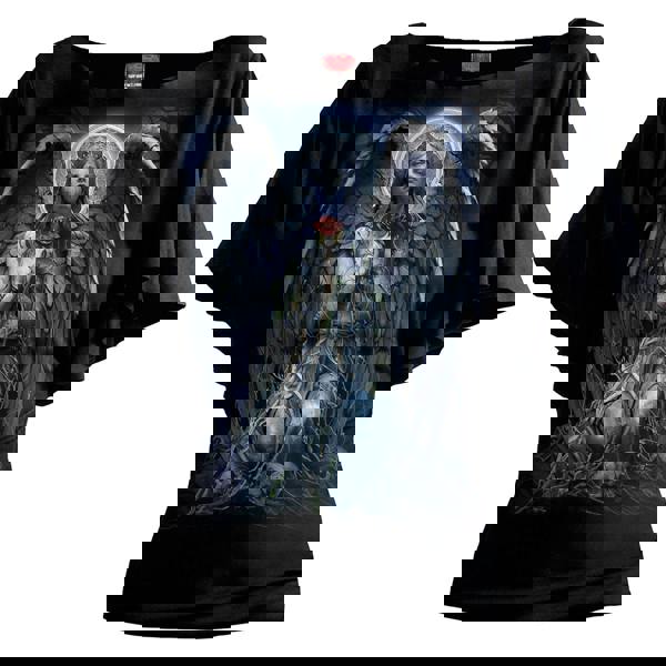 GRIEVING ANGEL - Boat Neck Bat Sleeve Top Black