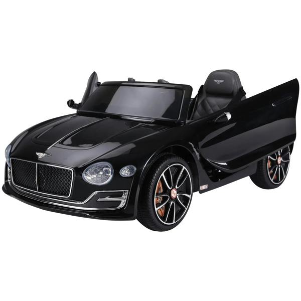 Black kids electric ride-on car with open door and steering wheel view
