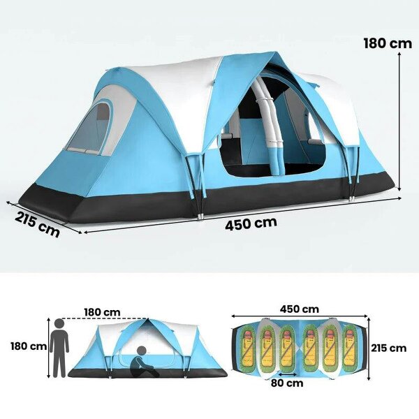 Camping Tent for 6 Man with 2000mm Water Resistant Rainfly and Carry Bag for Fishing Hiking Festival, Sky Blue