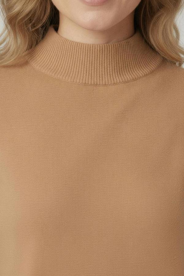 Beige | High Neck Long Sleeve Slim Fit Top