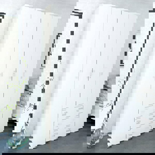 Furniture To Go Space Wardrobe - 4 Doors 3 Drawers in White 2000