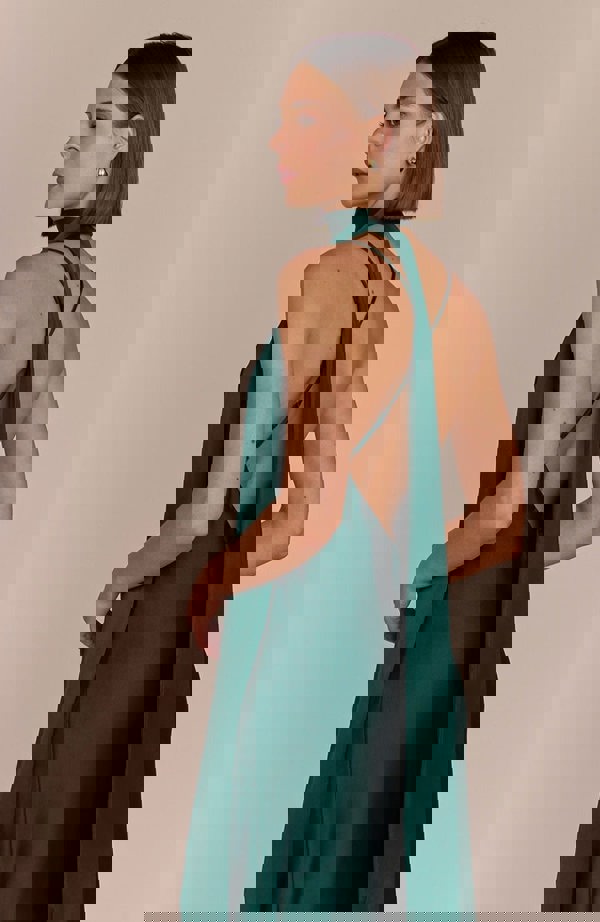 Rewritten London Brooklyn Dress in Forest Green Satin