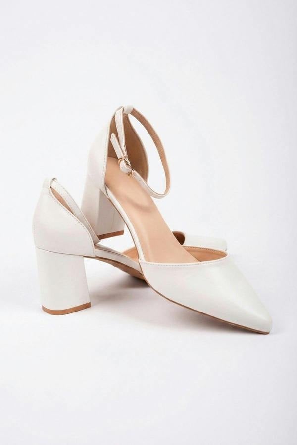 Saoirse Pointed Toe Ankle Strap Heels - White