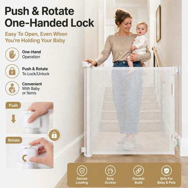 Dekko Retractable Stair Gate One Hand Lock 150cm PVC Mesh For Hallways Grey