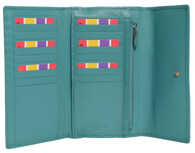 SADDLER ELLA Leather 18cm Trifold Purse - 20 Card Slots, Several Coin and Note Sections - RFID Protected