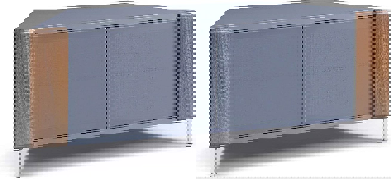 MDA Designs CORVUS Corner-Friendly Grey BeamThru Glass Doors with Walnut Profiles Contemporary Cabinet for Flat Screen TVs up to 50"