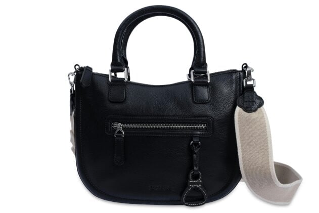 SADDLER "Chloe" Real Leather Twin-Handle Handbag with Crossbody Strap - Handmade, with Keepsake Pouch - Black