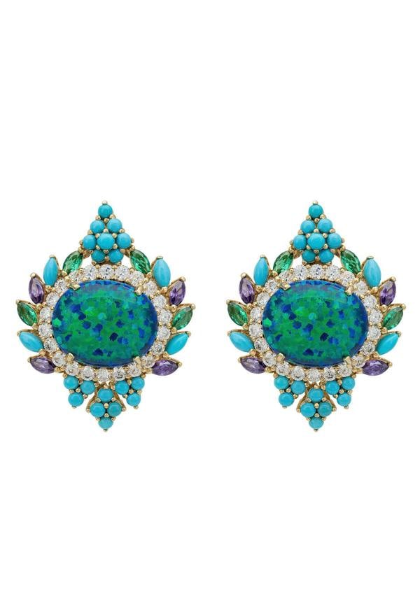 Latelita Francesca Blue Opal Stud Earrings Gold