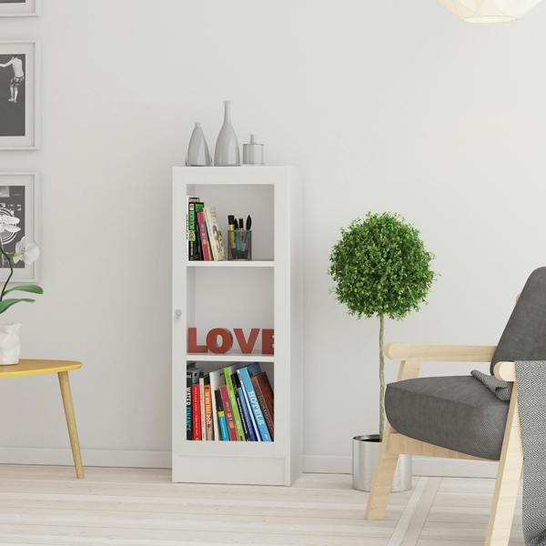 Furniture To Go Basic Low Narrow Display Cabinet in White (2 Shelves) with Glass White Door
