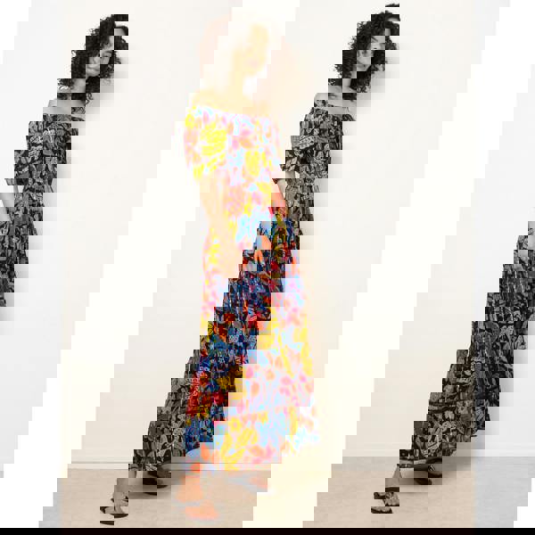 Blue Vanilla Bardot Tassel Tie Tiered Maxi Dress