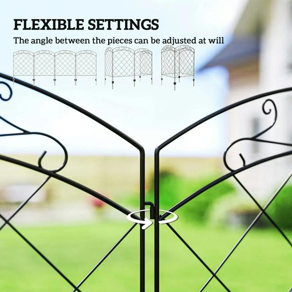 Black fence panel corner with swirled arch top and diamond lattice center seam