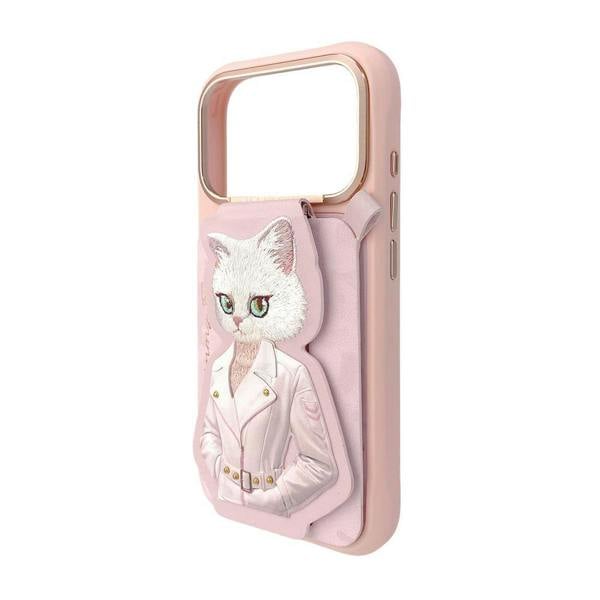 Nimmy Friends Nimmy White Cat Magnetic Combo Case with Detachable MagSafe Card Holder Stand for iPhone 17 Pro Max 6.9" Pink
