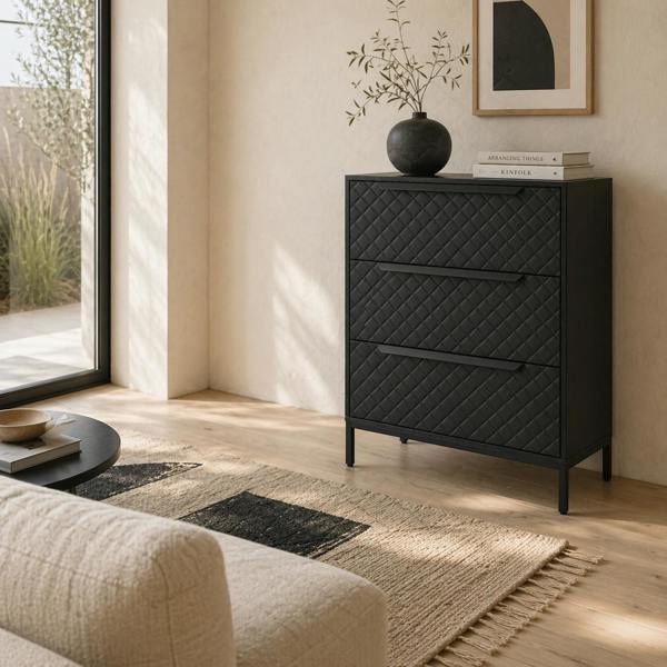 Wyld Haus Salimo Metal Black 3 Fabric Drawer Storage Dresser