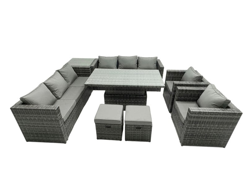Fimous 10 Seater?Outdoor Rattan Garden Furniture Adjustable Rising Lifting Side Tables Small Footstools Dark Grey Mixed
