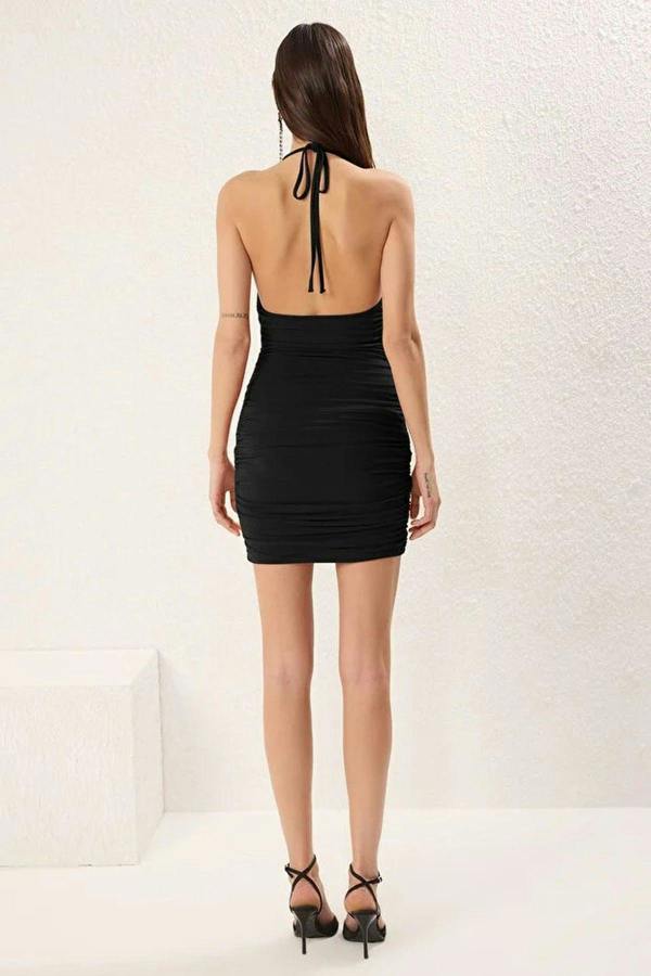 WOVCOR Fitted V-neck Knitted Short Dress