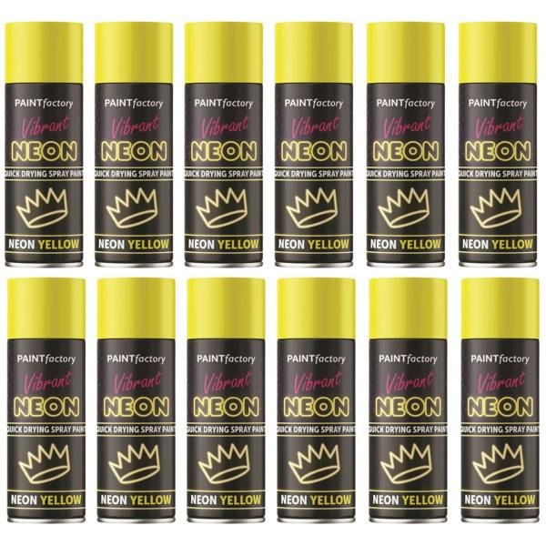 Paint Factory 12X  Fluorescent Neon Yellow Spray Paint 200ml