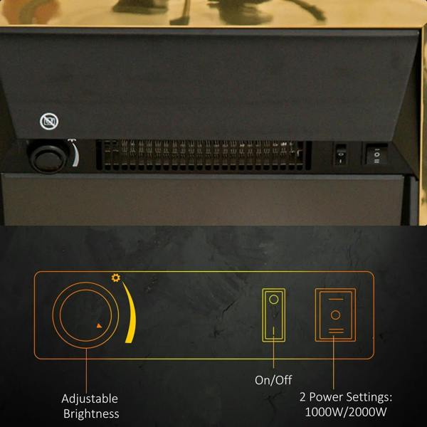 Electric fireplace control panel with dial and power setting buttons