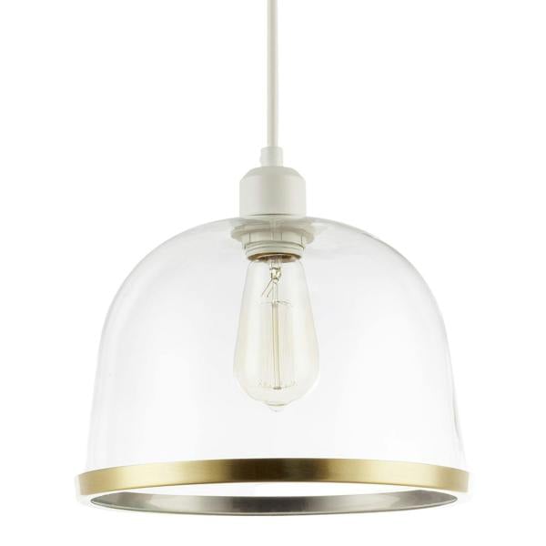 Modern Clear Glass Bowl Pendant Light Shade with Antique Brass Rim Image 1