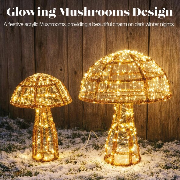Scotts of Stow Xmas Haus 2 Pack Warm White Micro LED Acrylic Mushrooms Outdoor Decoration with Timer