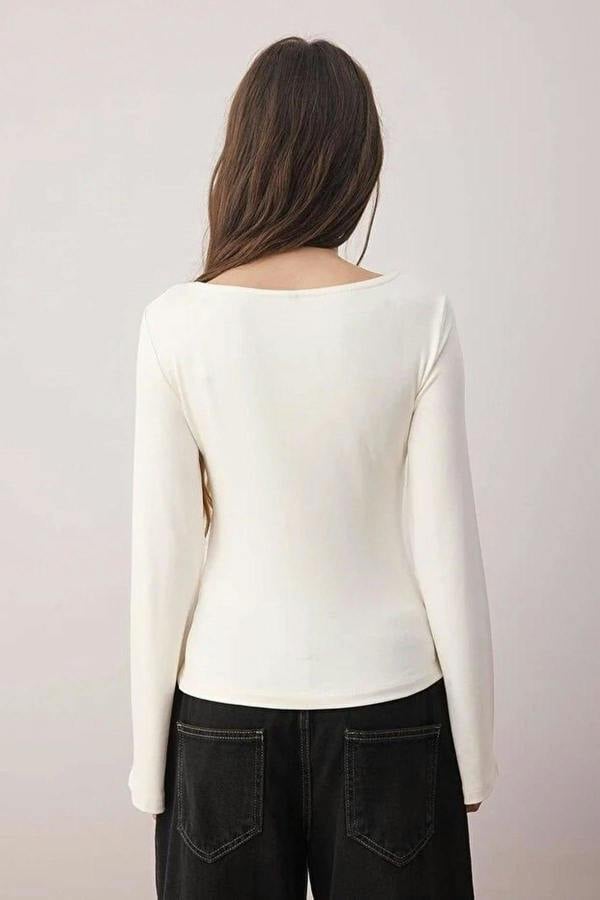 WOVCOR Fitted Boat Neck Soft Long Sleeve Flexible Knit Blouse