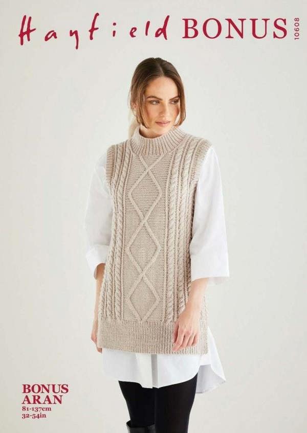 Hayfield Bonus Aran Knitting Pattern 10608, Tunics for Women, 32 - 54 Inches - Intermediate