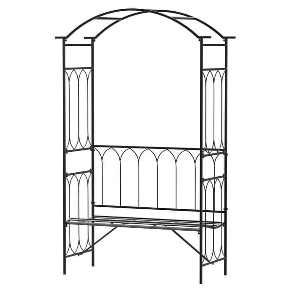 Garden Metal Frame Bench W/Arch for Various Climbing Plant, 115Lx50Wx203H cm-Black