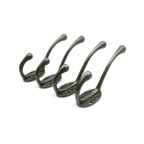 Hat & Coat Hook Victorian 4 hole Round Stem Ant Iron 110mm - Pack of 4 Hooks