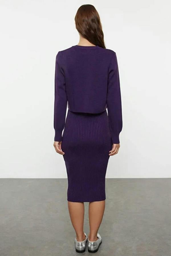 Hoxton Gal 2-Piece Midi Knit Basic Dress with Cardigan