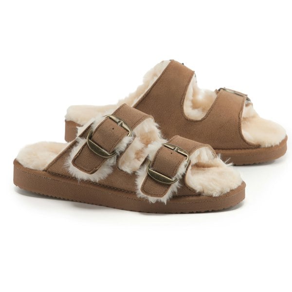 VIVA Polar Womens Strap Slide Sandals – Open-Toe Suede Slides Buckle Strap