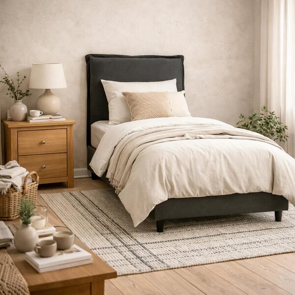 Wyld Haus Wexford Deep Grey Linen Upholstered 3ft Single Bed Pillow Headboard