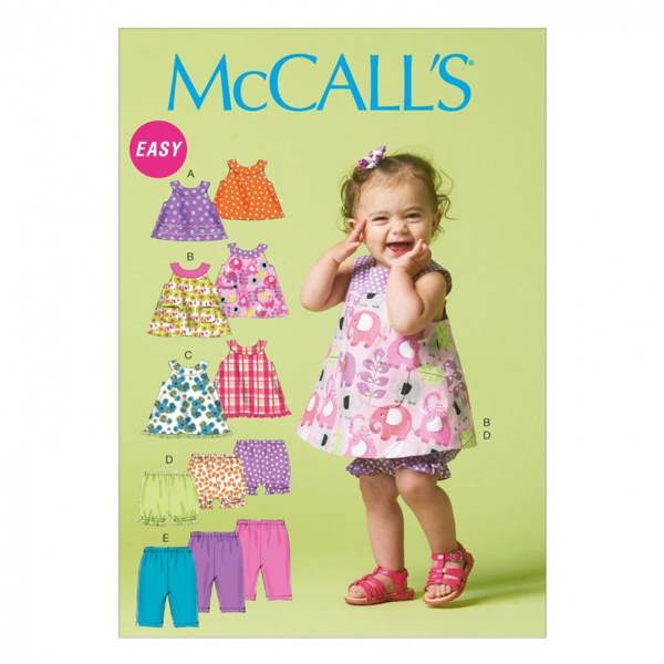 McCalls 6912 Paper Sewing Pattern – Baby Dress, Trousers & Top, Size NB-XL, Easy