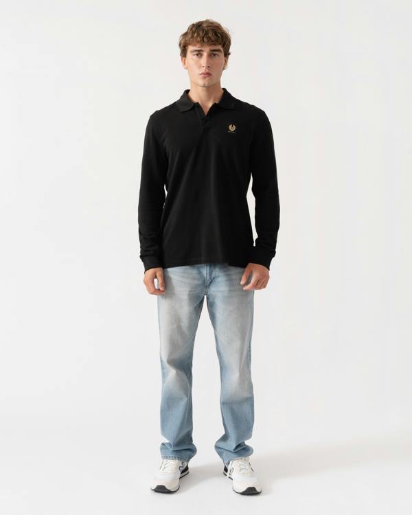 Outfit shot of Belstaff Mens Long Sleeved Logo Polo - Black