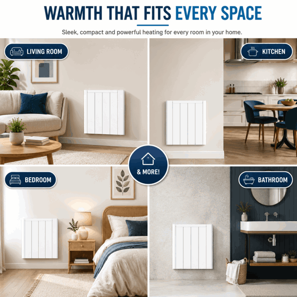 MYLEK Electric Ceramic Radiator Panel Heater WIFI Smart APP Eco 1000W Bathroom Safe Wall Mounted Timer Thermostat