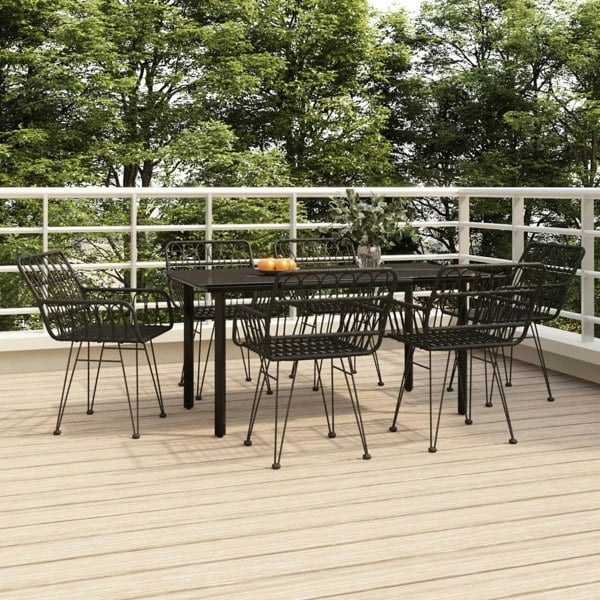Berkfield 7 Piece Garden Dining Set Black Poly Rattan