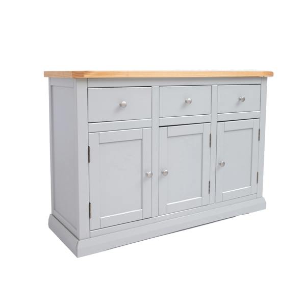 Cabinet Bits Loreo Light Grey 3 Drawer 3 Door Sideboard Chrome Knob