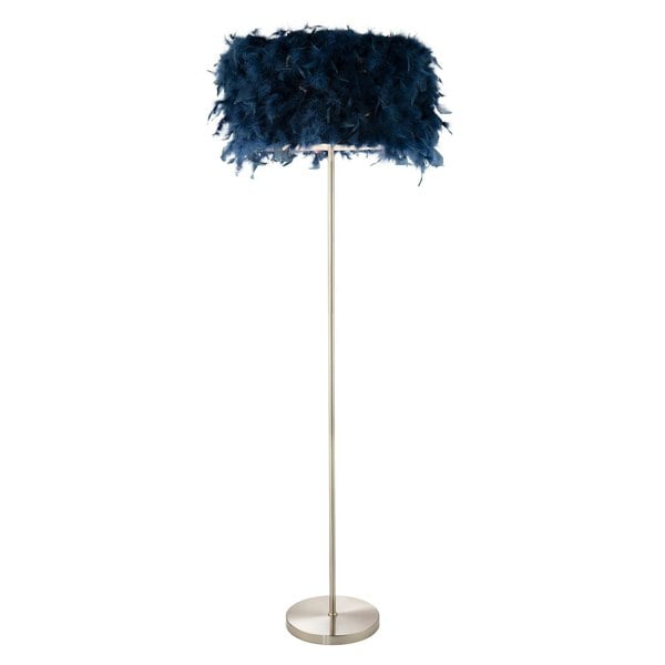 Modern and Chic Midnight Blue Feather Floor Lamp with Satin Nickel Plated Base Image 1