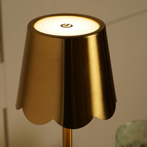 Hestia Scallioped Edge Brass LED Rechargeable Touch Lamp