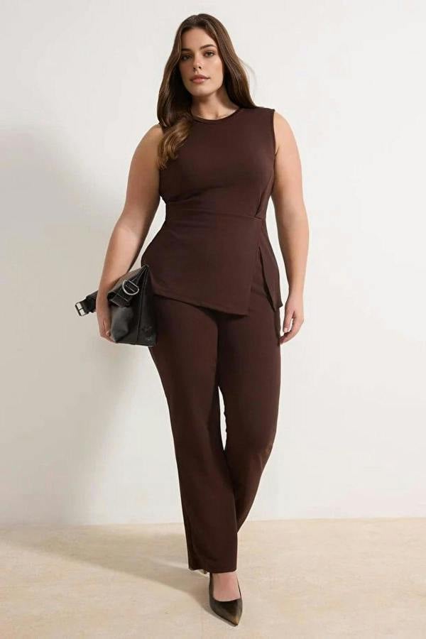 WOVCOR 2- Piece Knitted Seasonal Top and Bottom Set with Slit Detail